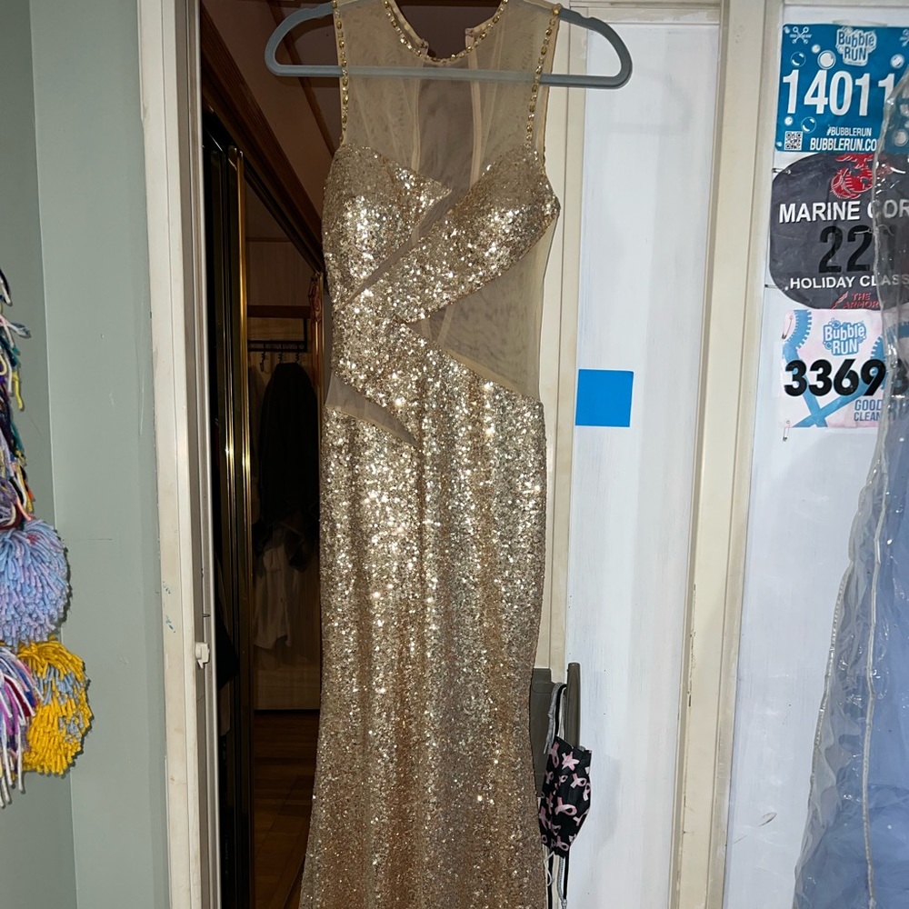 Estelle’s Dressy Dresses gold prom dress